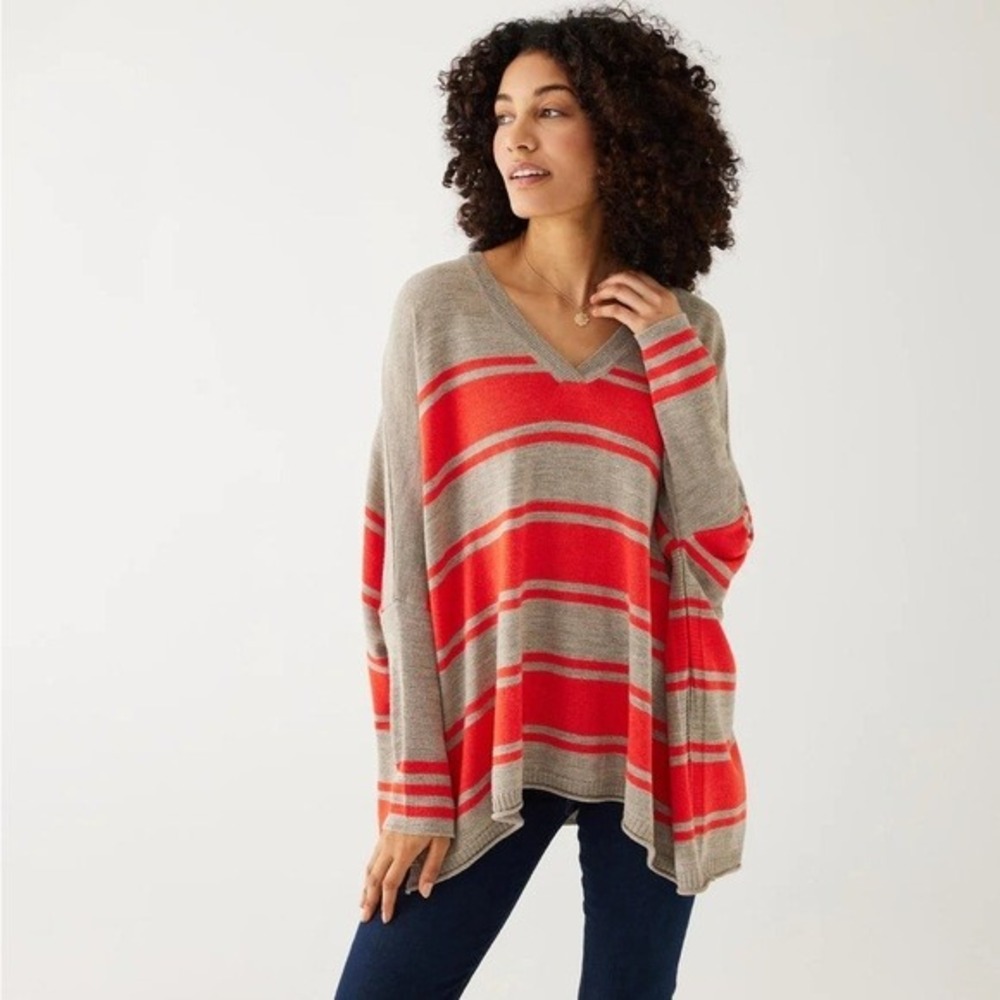 Mersea Cataline V-Neck Sweater Orange Taupe Stripe Womens One Size Travel